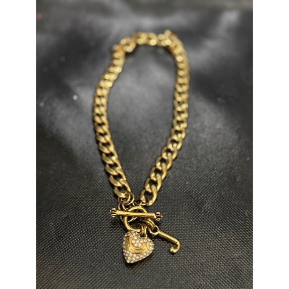 Juicy Couture Jewelry - Juicy Couture Gold Tone Heart Charm Toggle Bracelet Crystal Rhinestone